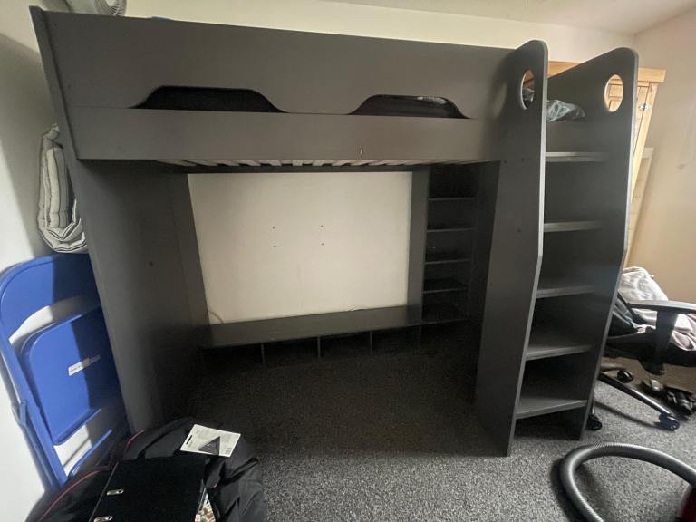 image for Galaxy Grey Wooden Gaming High Sleeper Frame - 3ft Single