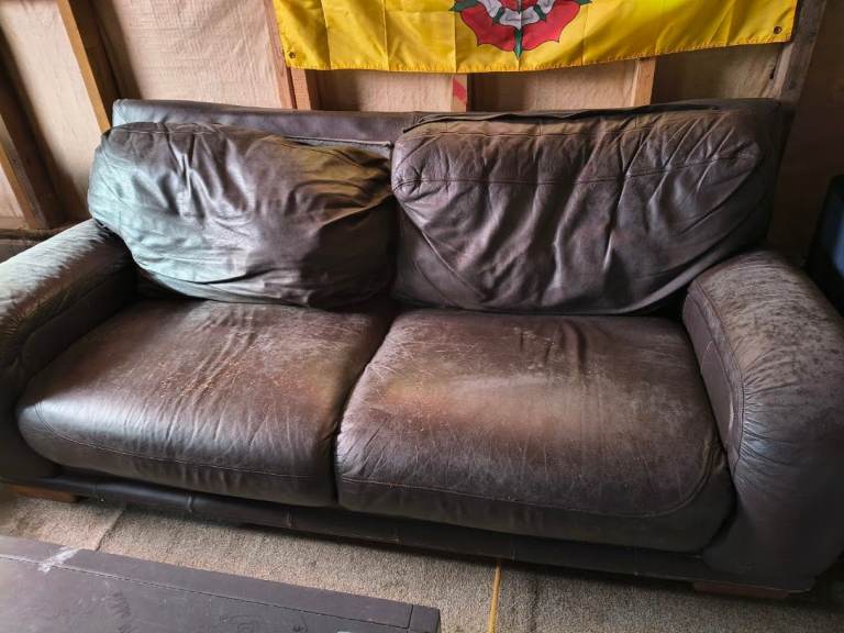 Brown Leather sofa & armchair