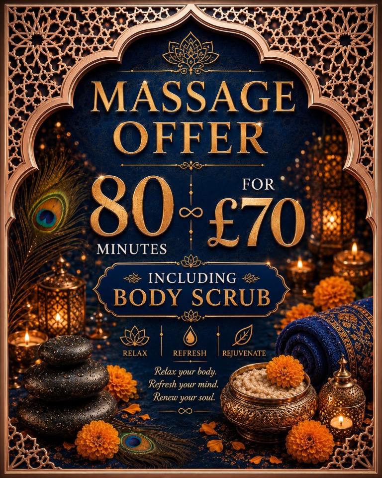 Indian Full body massage London 65min £60 with free mini facial 