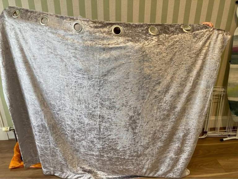 Silver eyelet curtains crushed velvet