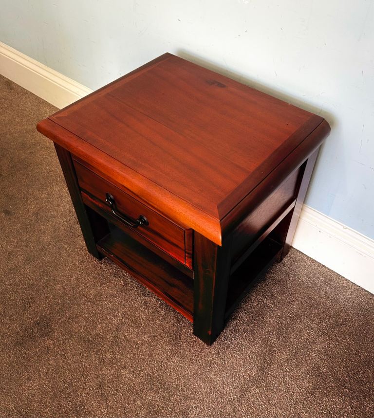 1 Dark Wooden Bedside Drawer and Shelf metal handle H18.5in/47cm W19 ...