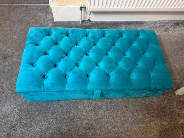 Turquoise Velvet Storage Ottoman Bench