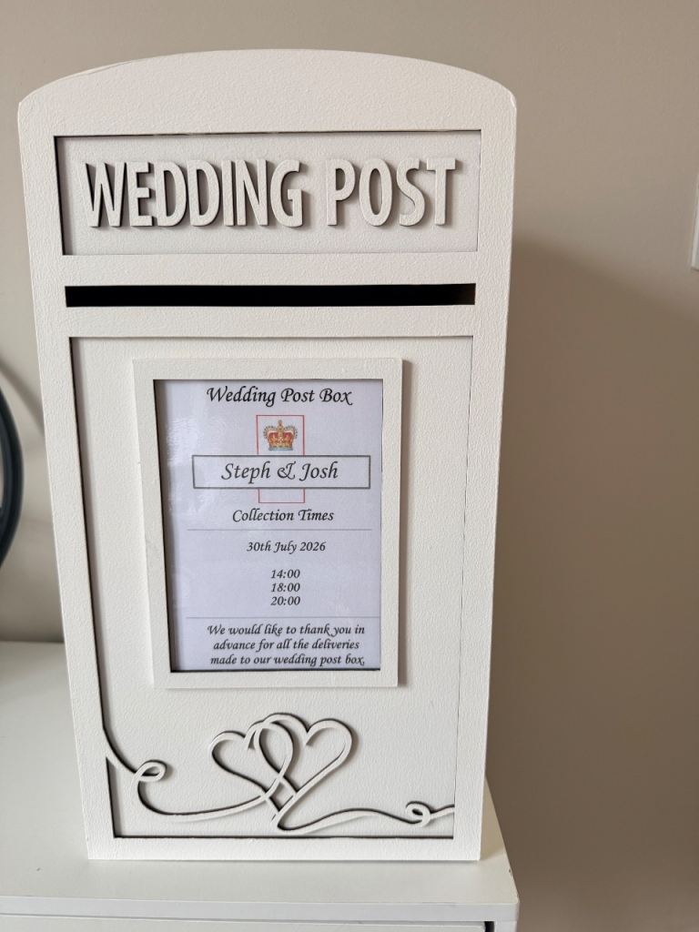 White Wooden Wedding Post Box with Lock and Key