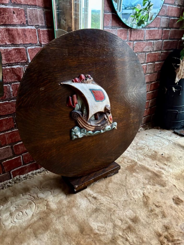 An Antique oak Round Fire screen/ guard
