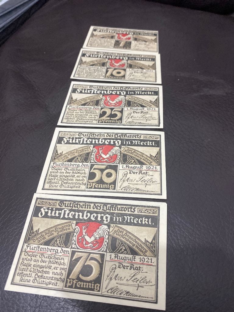 Vintage German Notgeld Banknotes – Fürstenberg in Meckt Set