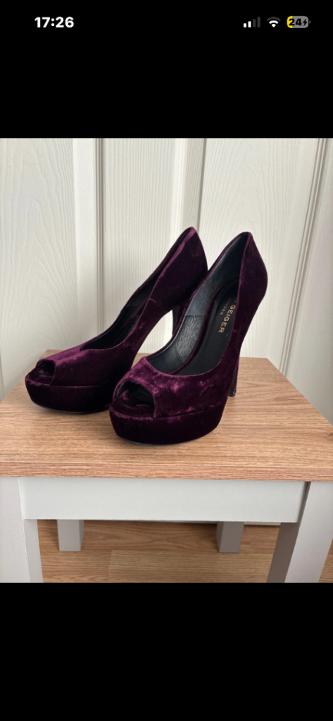 Kurt Geiger London Velvet Peep-Toe Platform Heels - Plum
