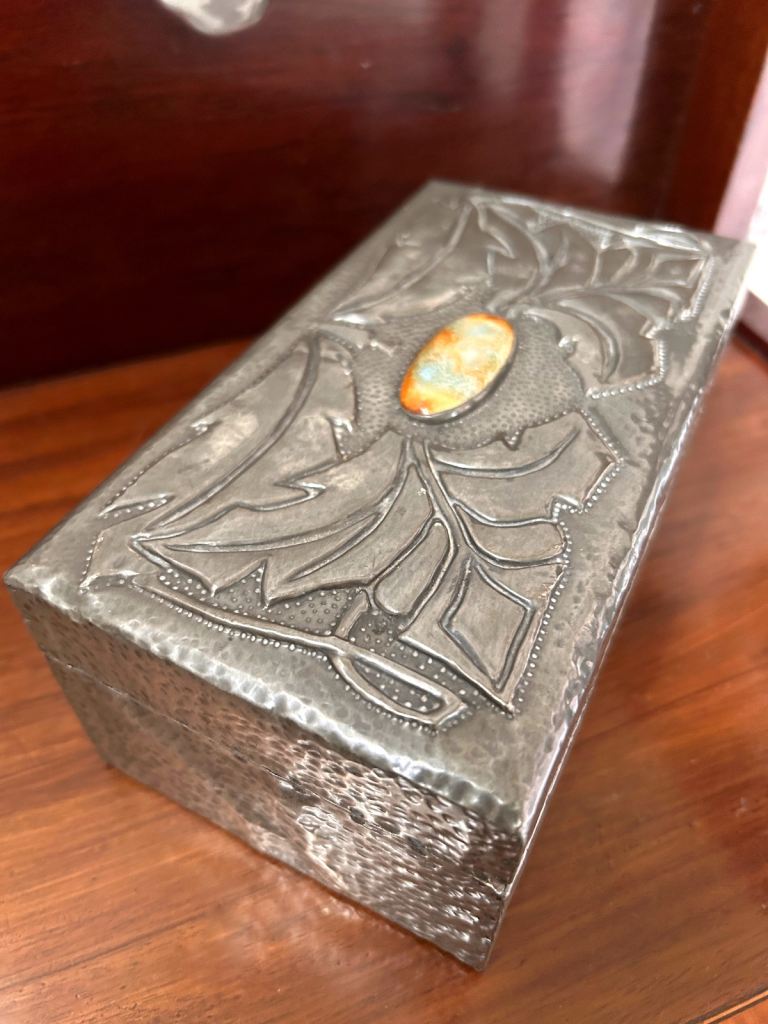 Cabochon Stone Hammered Pewter Box 
