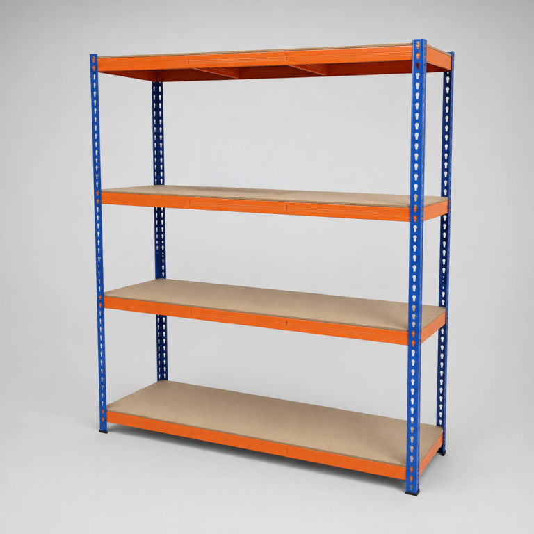 Boltless Steel Shelving Unit - Orange & Blue, 4-Tier