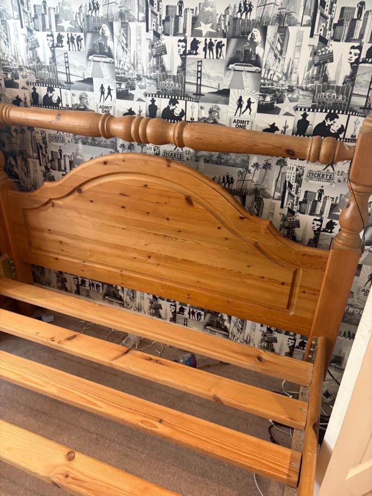 Pine Wooden Bed Frame with Slats – Good Condition