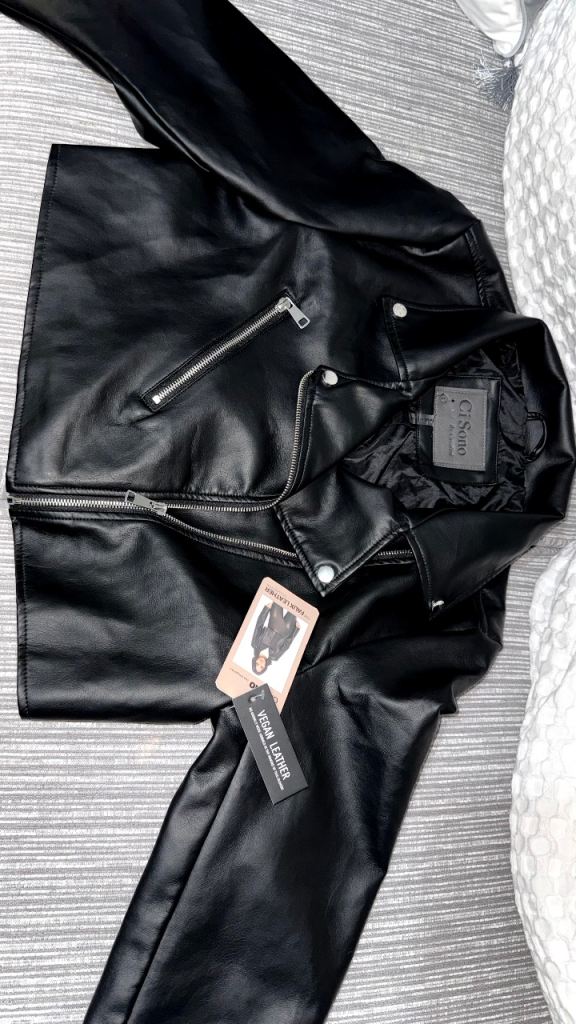 Ci Sono Premium faux leather vegan biker jacket, size large 