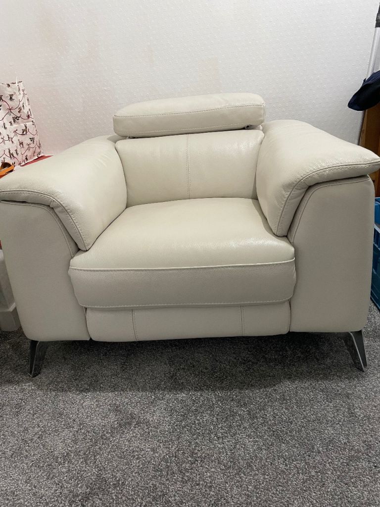 Cream Leather Armchair - Adjustable Headrest, Good Condition
