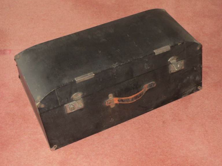 1930s Classic Car Trunk, curved top, angled sides, Antique wooden travel chest, good clean condition