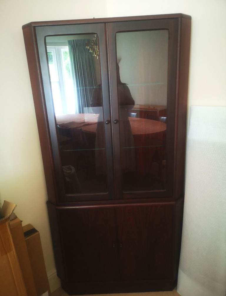Dark Wood Corner Display Cabinet – Glass Doors