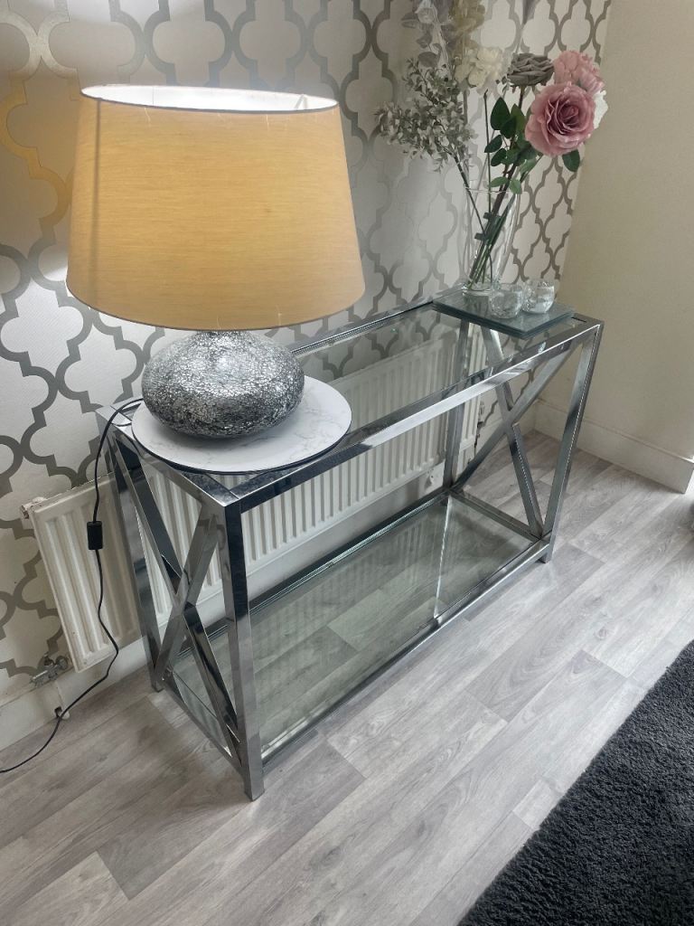 CHROME AND GLASS CONSOLE TABLE