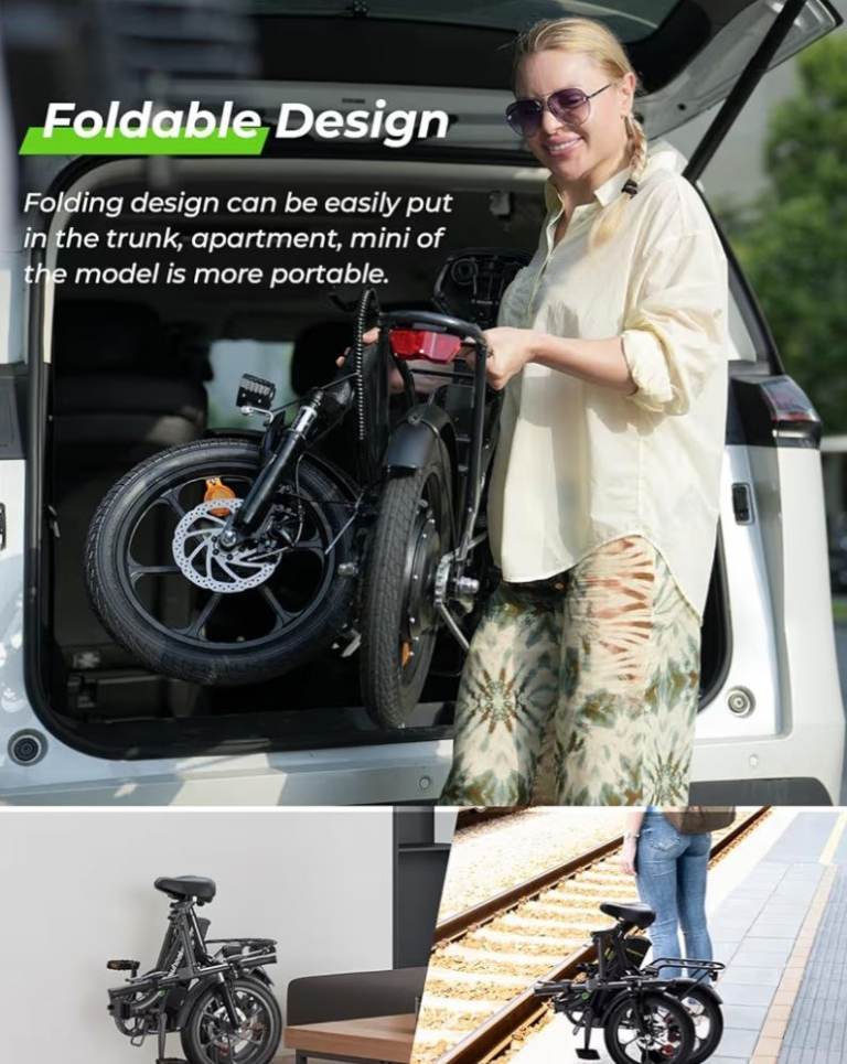 U4 Electric Bike, 16" Portable Electric Bicycle with Removable Battery