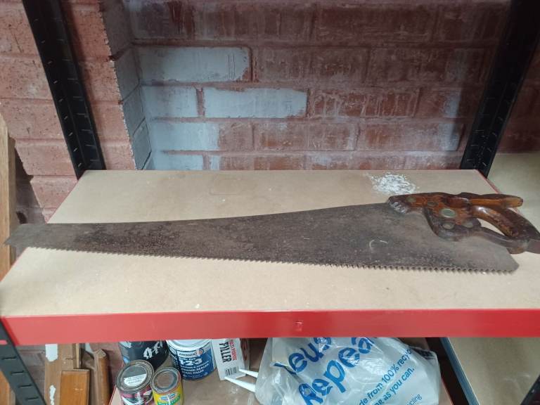 Vintage Hand Saw – Wooden Handle, Fair Condition