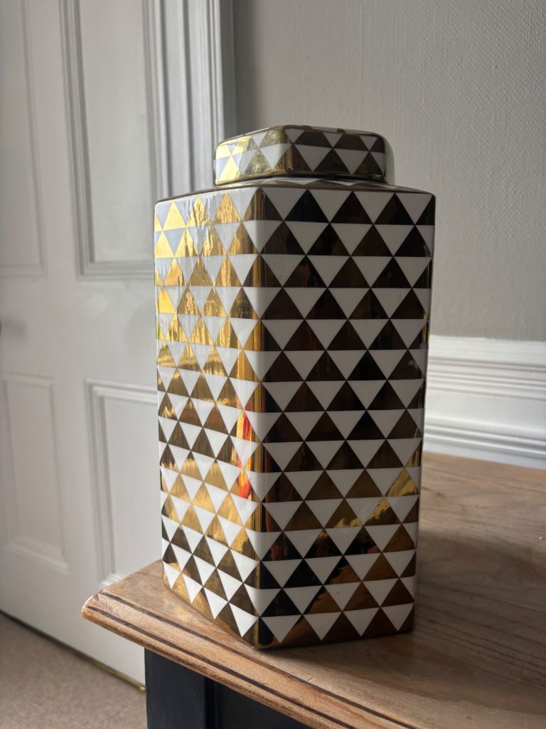 Large gold and ivory geometric ginger jar ornament 