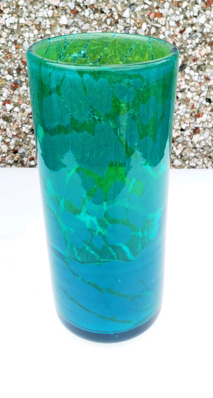 Mdina Green & Turquoise hand made Glass Vase