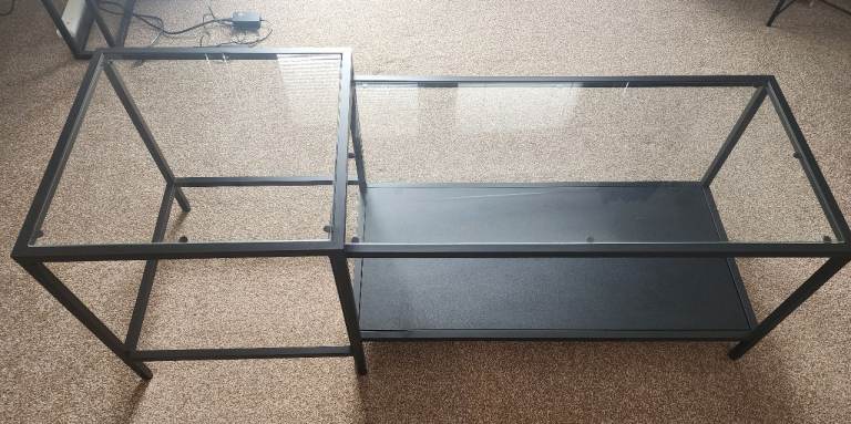 IKEA VITTSJÖ Nest of Tables Set of 2 – Black-Brown/Glass – Very Good Condition