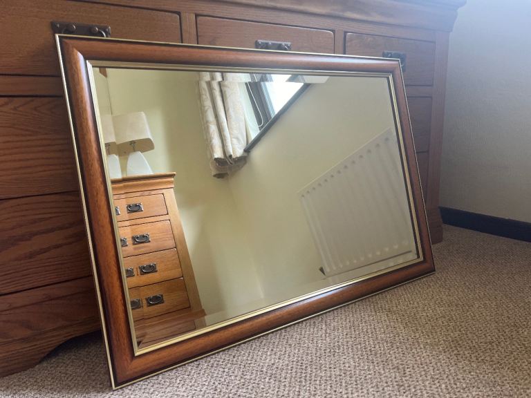 Large Wooden Gilt Framed Bevelled Mirror – Good Condition
