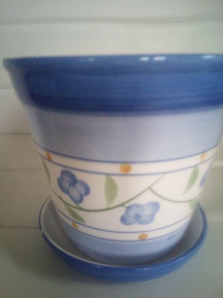 BLUE CERAMIC HOUSE PLANT POT