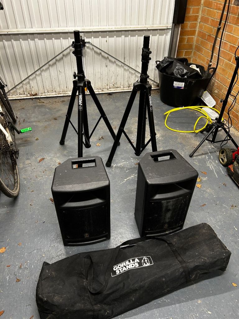 Yamaha speakers and gorilla stands