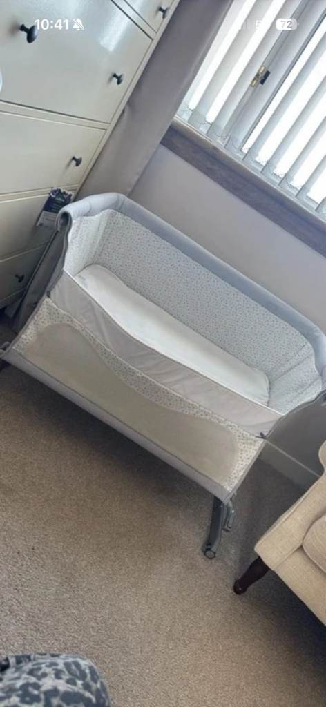 Baby Bedside Crib – Grey, As Good As New