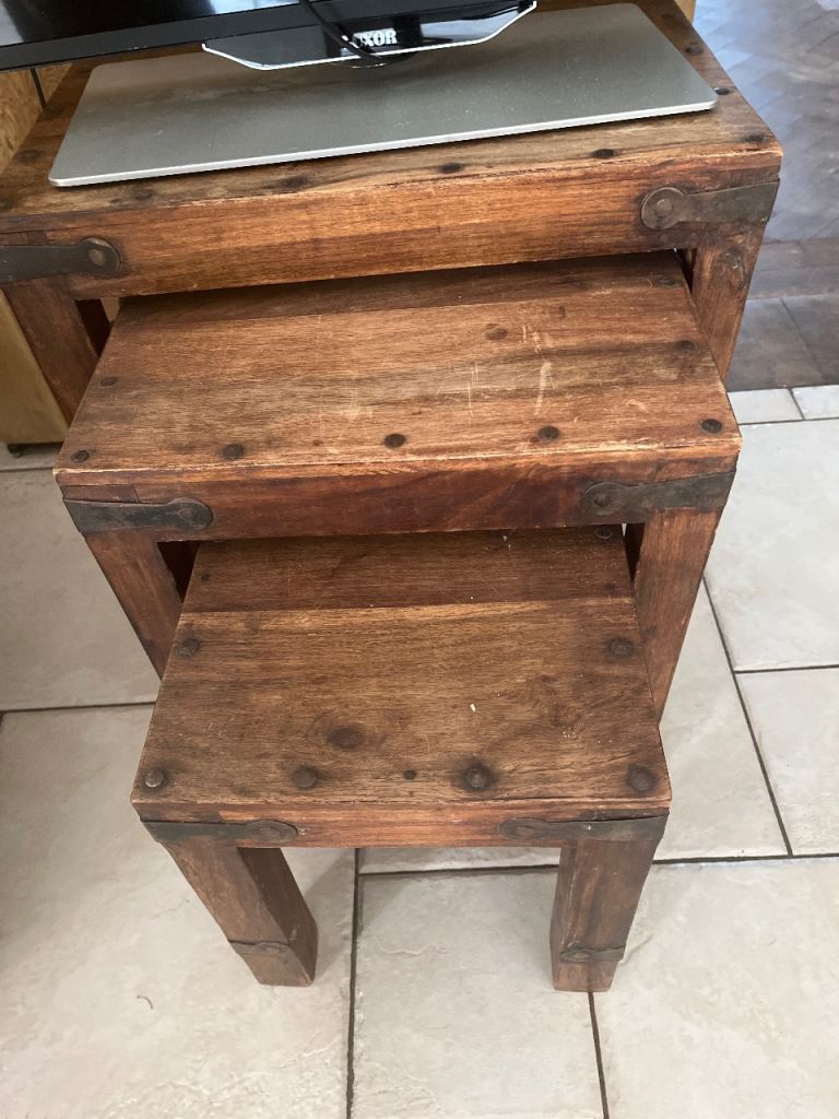 Set of 3 Rustic Wooden Nesting tables Good Condition