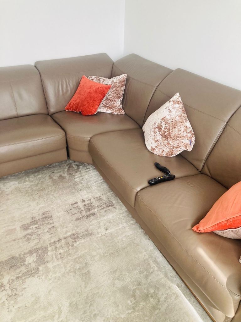 Taupe ROM leather left hand corner sofa