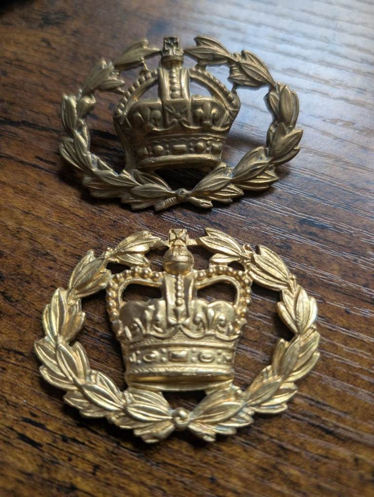 Two (2) x Vintage British Army Warrant Officer Class II (WO2) Cap Rank Badges 
