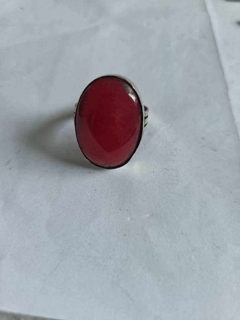 Natural red real coral gemstone ring 