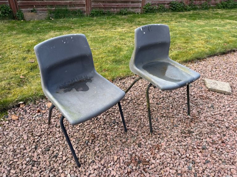 FREE Two Grey Plastic Chairs with Metal Legs