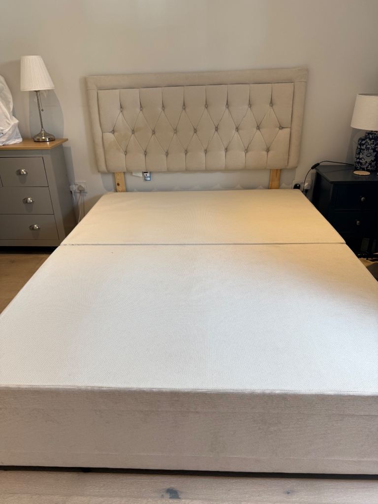 Headboard and king size divan bed base with drawers 