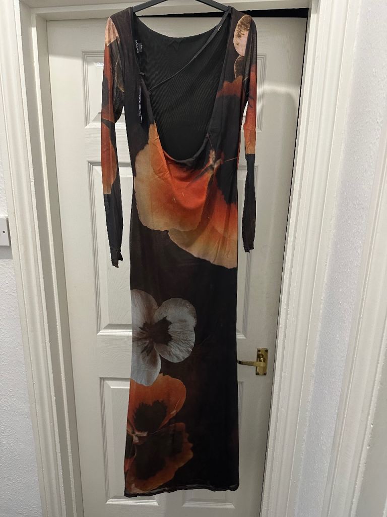 Black abstract print mesh maxi dress.. Boohoo  Brand new with tags & still sealed in original bag