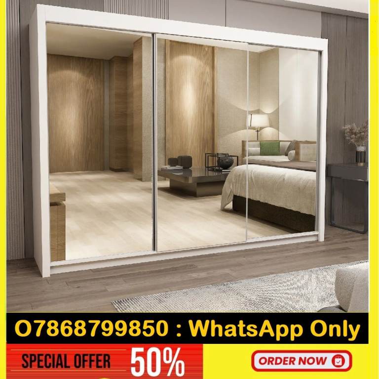 Big Discount - Chicago Wardrobe £229 - High Quality Sliding Mirror Doors Wardrobe -