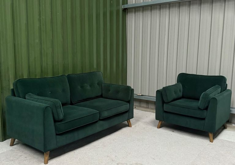 Ex display Dark green velvet 2 seater sofa & chair