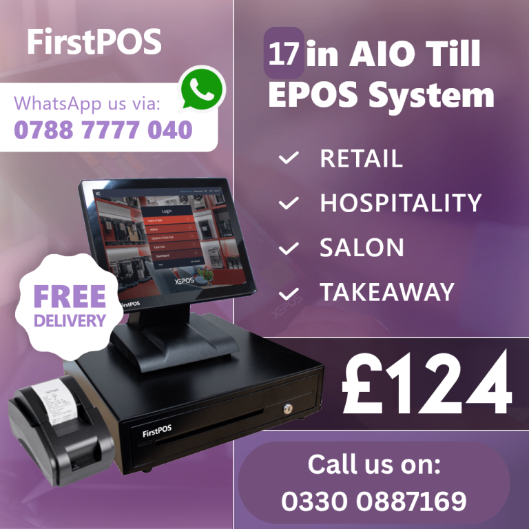 17 Inch Touchscreen EPOS POS Cash Register Till System for Retail, Hospitality, Takeaway and Salon
