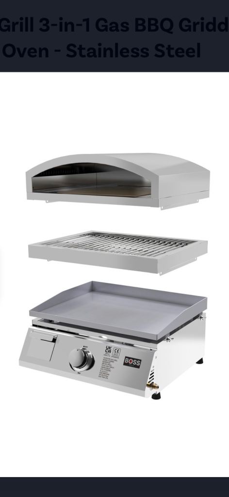 3-in-1 Gas BBQ Griddle Oven – Stainless Steel