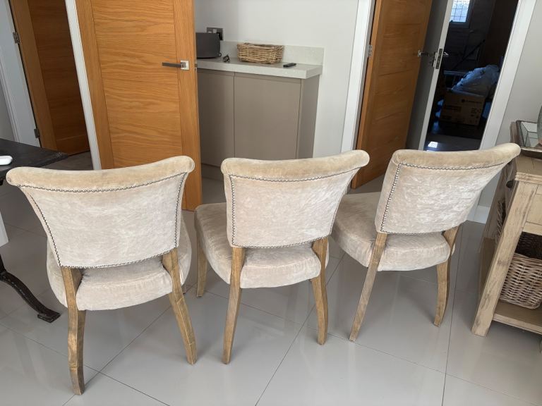 Set of 3 grey/Beige Fabric Dining Chairs – Good Condition