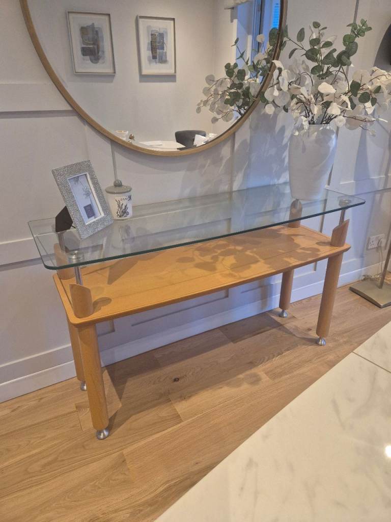 Glass and wood console table