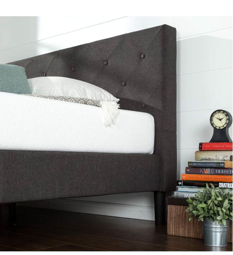 Double Bed Frame, Upholstered Platform Bed with Diamond Tufted Headboard