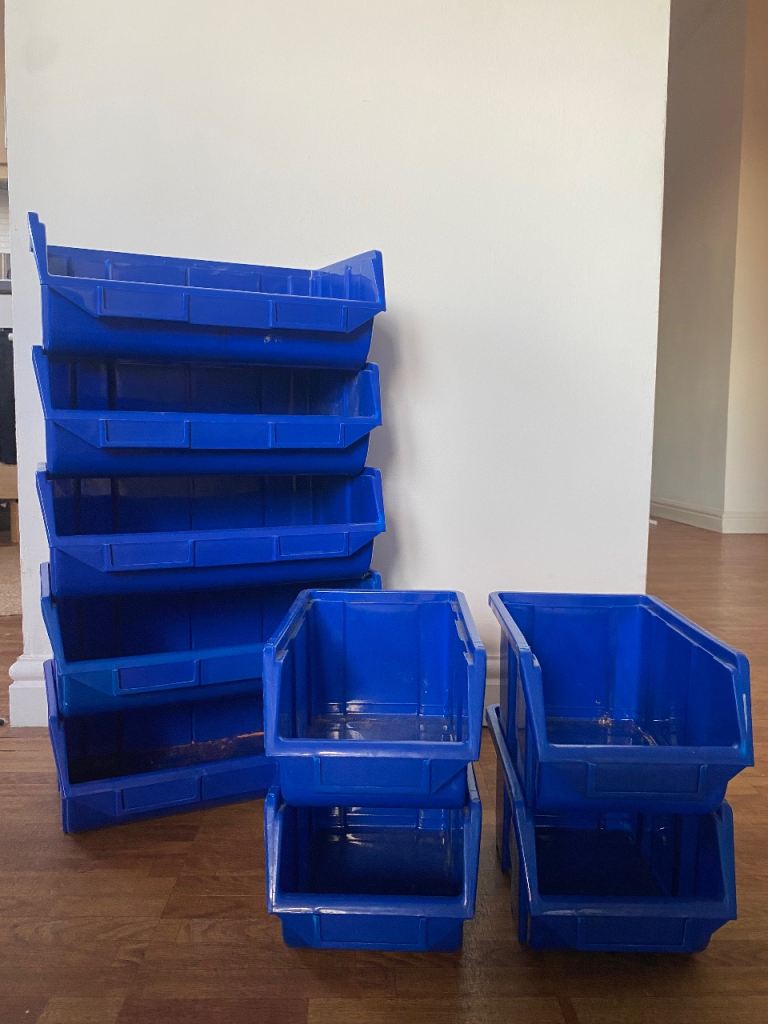 Stackable Plastic Storage Bins  boxes Good Condition, Various Sizes