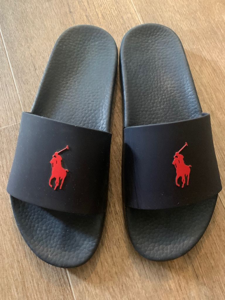 Ralph Lauren Logo Sliders in Navy Blue, Size 10