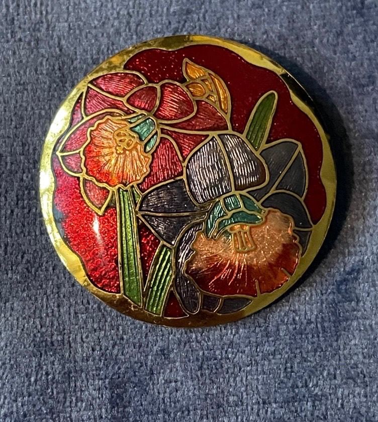 Vintage Cloisonné Floral Brooch – Multicoloured, Good Condition