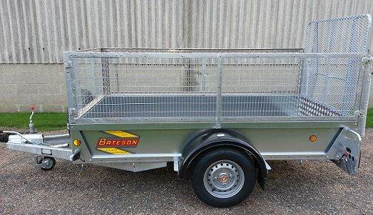 BATESON 8' x 4' Single Axle General Purpose Braked Trailer with Mesh Sides & Ramp Door - 0842