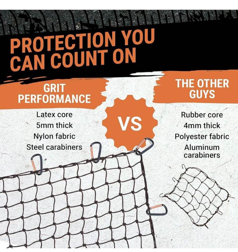Bnip Grit Performance Cargo Net for Pickup Truck Bed - 4 x 6 Foot, Heavy-Duty.