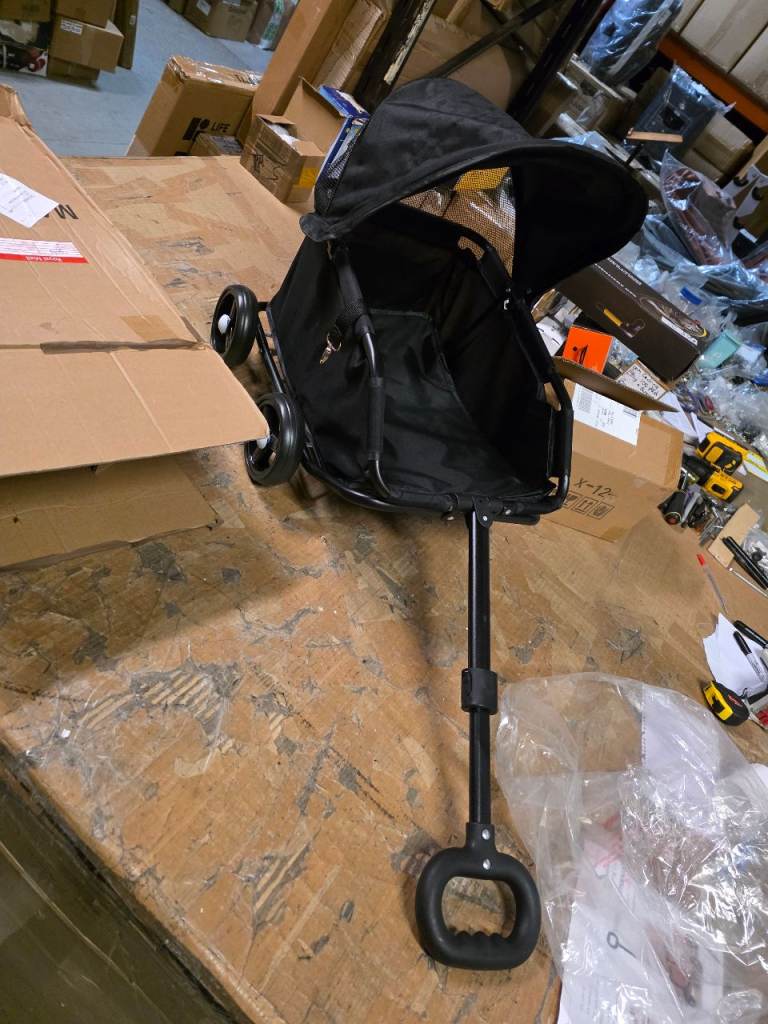 A new already built black Dog Pram for Small Dogs with folding removable hood Portable 