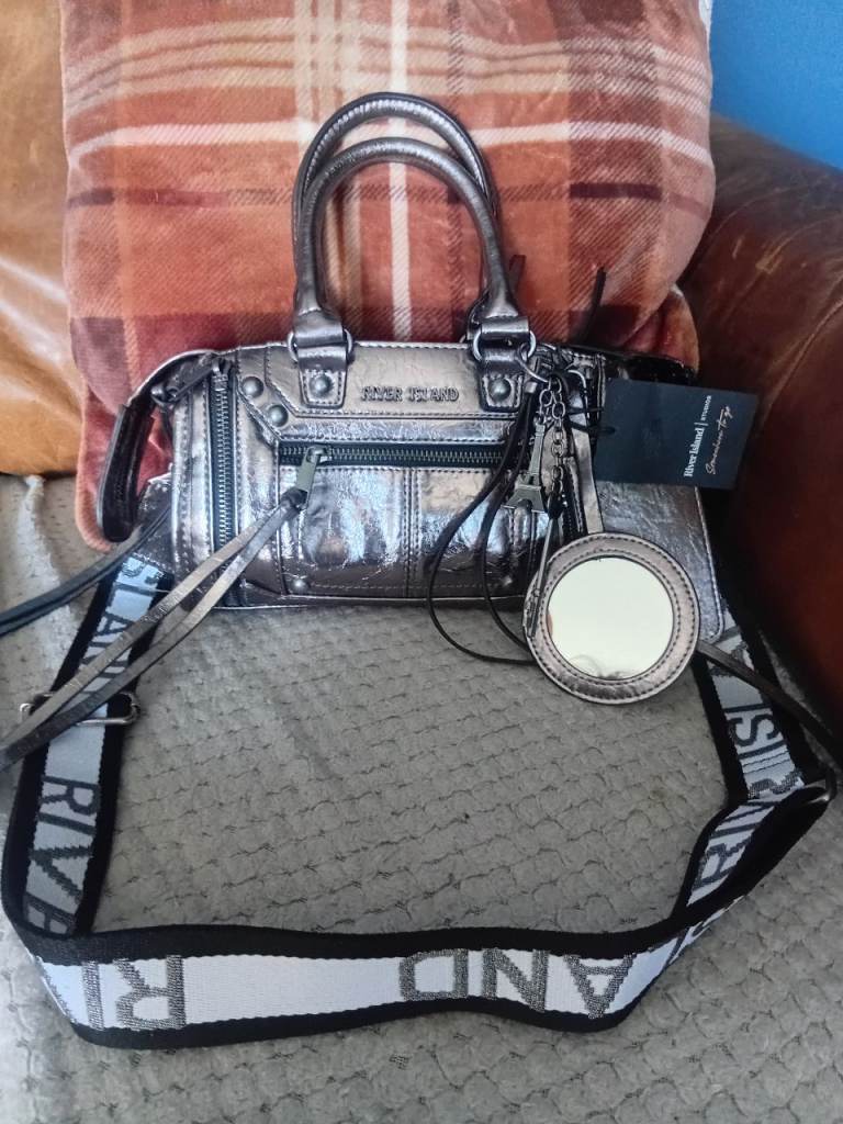 Bnwt River Island Metallic Silver Hand/Crossbody Bag With Charms