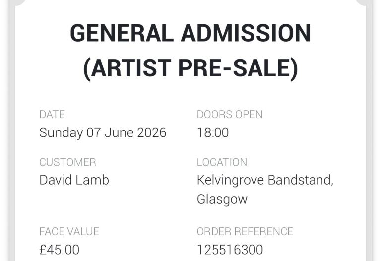 The Damned tonight - General Admission Ticket – Artist Pre-Sale, Kelvingrove Bandstand