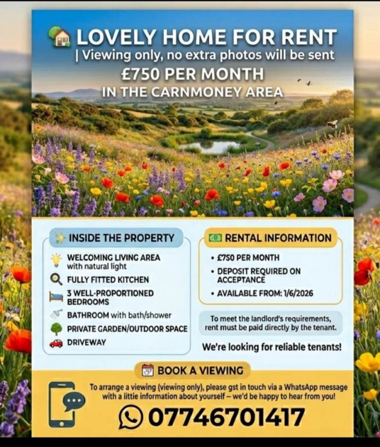 3 bedroom house to rent in carnmoney area